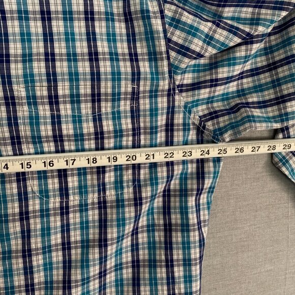 Denver Hayes Classic Fit Button Down Shirt Tattersall Blues Mens XL Long Sleeve - Picture 8 of 9